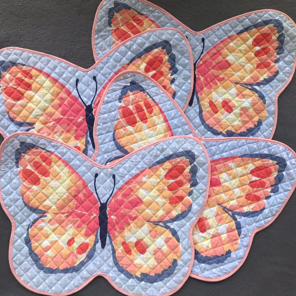 Vintage handmade quilted placemats, butterfly shaped, reversible
